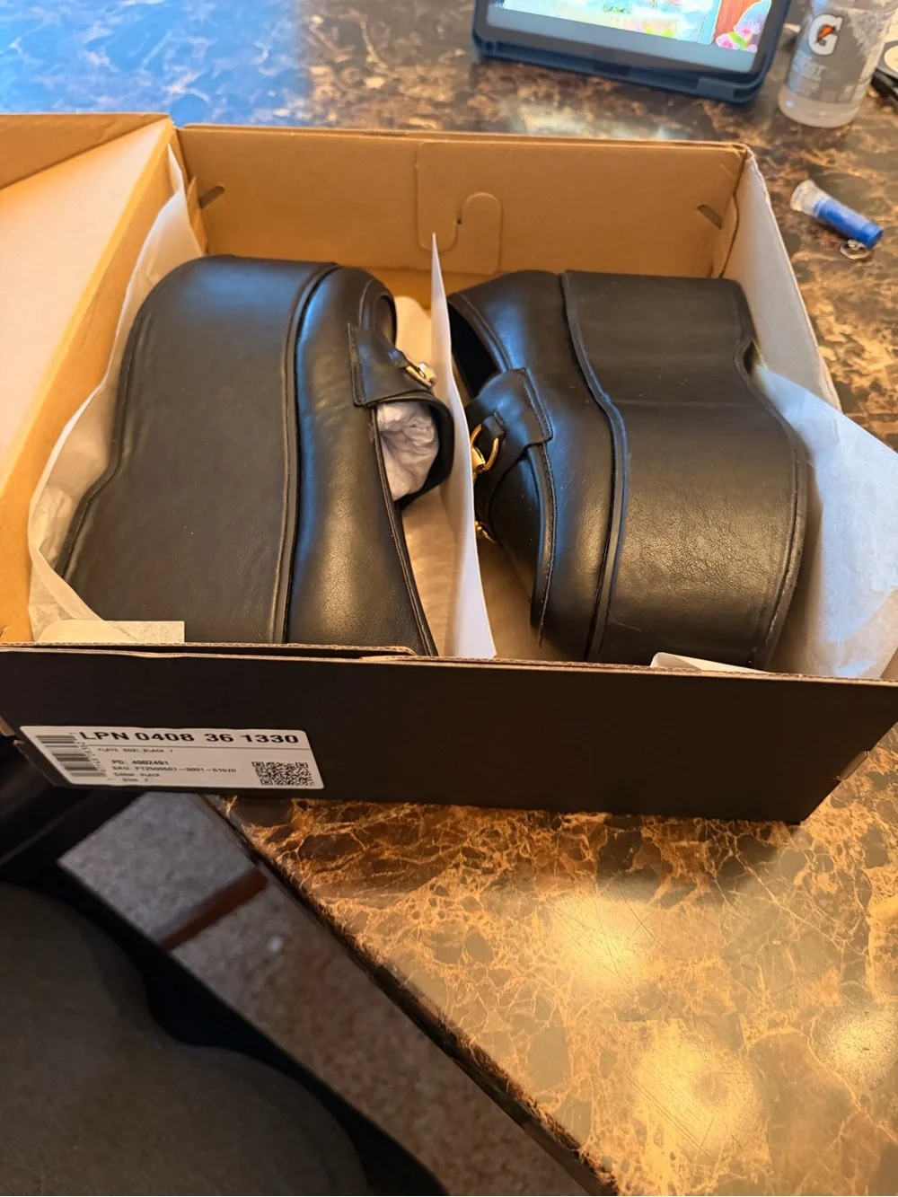 NIB Ultra Chunky Platform Loafers Shoedazzle Roxi Black Gold Horsebit Sz 7